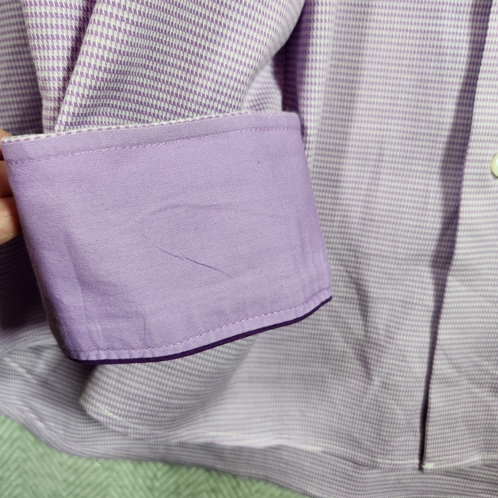 Duchamp Lavender Men's XL 17 1/2 44 Long Sleeve Button Down Shirt Flip Cuff - Picture 9 of 12